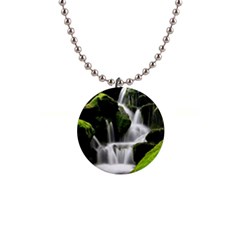 Waterfall Moss Korea Mountain Valley Green Forest 1  Button Necklace by Ndabl3x