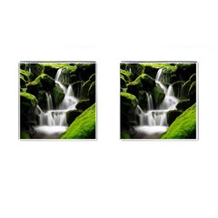 Waterfall Moss Korea Mountain Valley Green Forest Cufflinks (square)