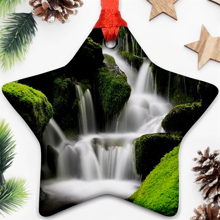 Waterfall Moss Korea Mountain Valley Green Forest Star Ornament (Two Sides)