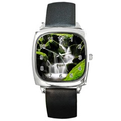 Waterfall Moss Korea Mountain Valley Green Forest Square Metal Watch by Ndabl3x