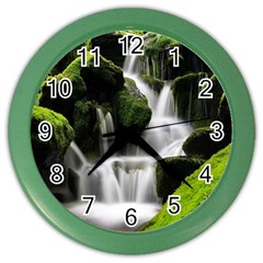 Waterfall Moss Korea Mountain Valley Green Forest Color Wall Clock by Ndabl3x