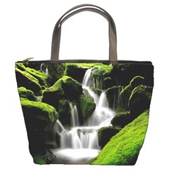 Waterfall Moss Korea Mountain Valley Green Forest Bucket Bag by Ndabl3x