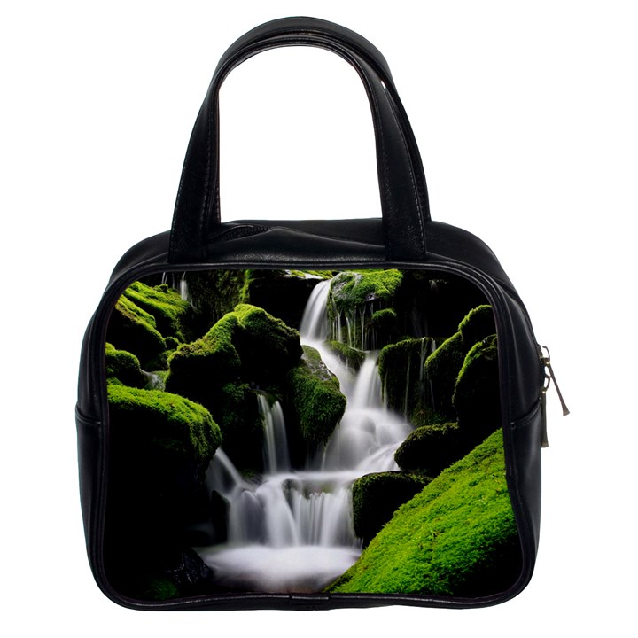 Waterfall Moss Korea Mountain Valley Green Forest Classic Handbag (Two Sides)