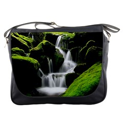 Waterfall Moss Korea Mountain Valley Green Forest Messenger Bag by Ndabl3x