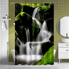 Waterfall Moss Korea Mountain Valley Green Forest Shower Curtain 48  X 72  (small)  by Ndabl3x