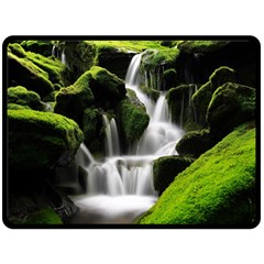 Waterfall Moss Korea Mountain Valley Green Forest Two Sides Fleece Blanket (large) by Ndabl3x