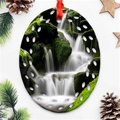 Waterfall Moss Korea Mountain Valley Green Forest Oval Filigree Ornament (two Sides) by Ndabl3x