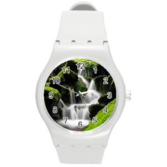 Waterfall Moss Korea Mountain Valley Green Forest Round Plastic Sport Watch (m) by Ndabl3x