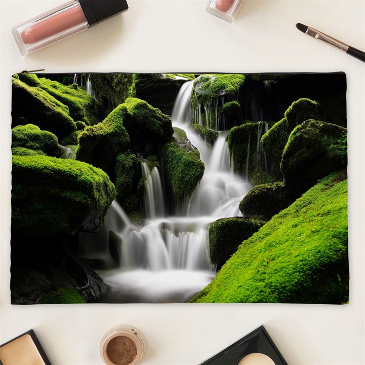 Waterfall Moss Korea Mountain Valley Green Forest Cosmetic Bag (XXL)