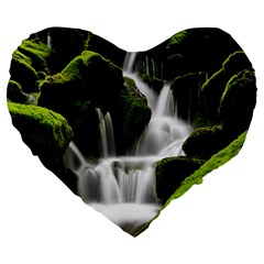 Waterfall Moss Korea Mountain Valley Green Forest Large 19  Premium Heart Shape Cushions by Ndabl3x