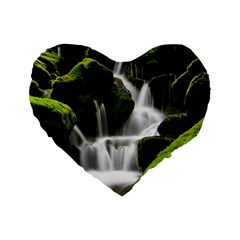 Waterfall Moss Korea Mountain Valley Green Forest Standard 16  Premium Flano Heart Shape Cushions