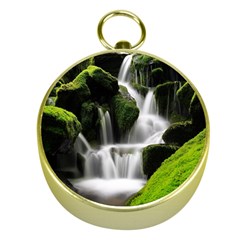 Waterfall Moss Korea Mountain Valley Green Forest Gold Compasses by Ndabl3x