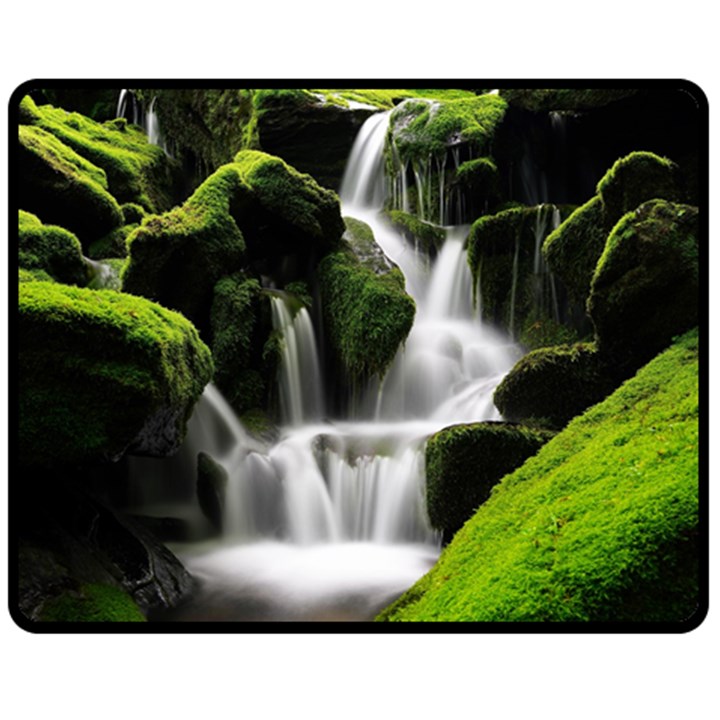 Waterfall Moss Korea Mountain Valley Green Forest Two Sides Fleece Blanket (Medium)