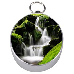 Waterfall Moss Korea Mountain Valley Green Forest Silver Compasses by Ndabl3x