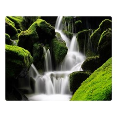 Waterfall Moss Korea Mountain Valley Green Forest Two Sides Premium Plush Fleece Blanket (large) by Ndabl3x