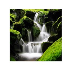 Waterfall Moss Korea Mountain Valley Green Forest Square Satin Scarf (30  X 30 ) by Ndabl3x