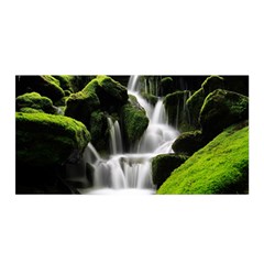 Waterfall Moss Korea Mountain Valley Green Forest Satin Wrap 35  X 70  by Ndabl3x