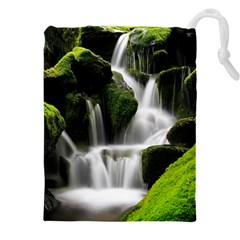 Waterfall Moss Korea Mountain Valley Green Forest Drawstring Pouch (4xl) by Ndabl3x