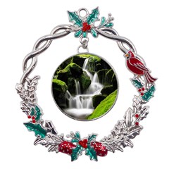 Waterfall Moss Korea Mountain Valley Green Forest Metal X mas Wreath Holly Leaf Ornament by Ndabl3x