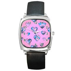 Hearts Pattern Love Square Metal Watch