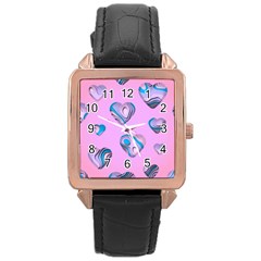 Hearts Pattern Love Rose Gold Leather Watch  by Ndabl3x