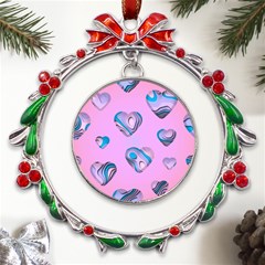 Hearts Pattern Love Metal X mas Wreath Ribbon Ornament