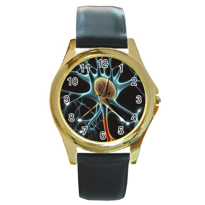 Organism Neon Science Round Gold Metal Watch