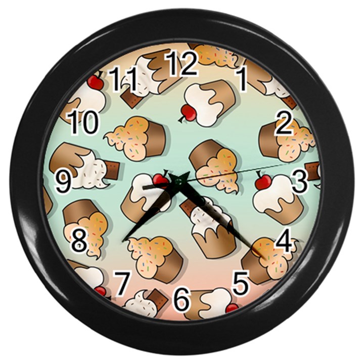 Cupcakes Cake Pie Pattern Wall Clock (Black)