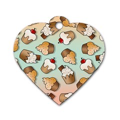 Cupcakes Cake Pie Pattern Dog Tag Heart (one Side) by Ndabl3x