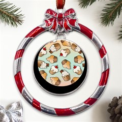 Cupcakes Cake Pie Pattern Metal Red Ribbon Round Ornament by Ndabl3x