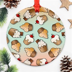 Cupcakes Cake Pie Pattern Ornament (round) by Ndabl3x