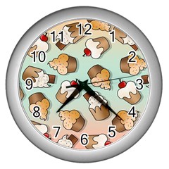 Cupcakes Cake Pie Pattern Wall Clock (silver) by Ndabl3x