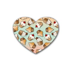 Cupcakes Cake Pie Pattern Rubber Heart Coaster (4 Pack) by Ndabl3x