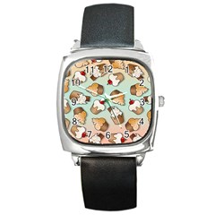 Cupcakes Cake Pie Pattern Square Metal Watch by Ndabl3x