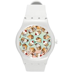 Cupcakes Cake Pie Pattern Round Plastic Sport Watch (m) by Ndabl3x