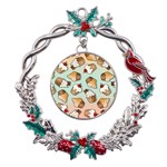 Cupcakes Cake Pie Pattern Metal X mas Wreath Holly leaf Ornament Front