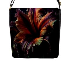 Flower Orange Lilly Flap Closure Messenger Bag (l) by Ndabl3x