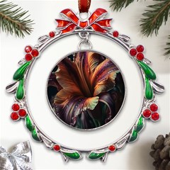 Flower Orange Lilly Metal X mas Wreath Ribbon Ornament