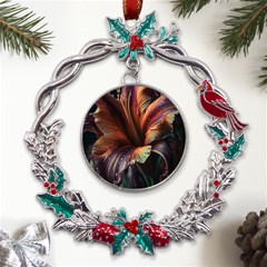 Flower Orange Lilly Metal X mas Wreath Holly Leaf Ornament