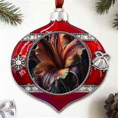 Flower Orange Lilly Metal Snowflake And Bell Red Ornament by Ndabl3x