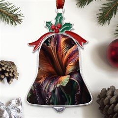 Flower Orange Lilly Metal Holly Leaf Bell Ornament