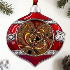 Geometric Art Fractal Abstract Art Metal Snowflake And Bell Red Ornament