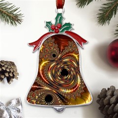 Geometric Art Fractal Abstract Art Metal Holly Leaf Bell Ornament by Ndabl3x