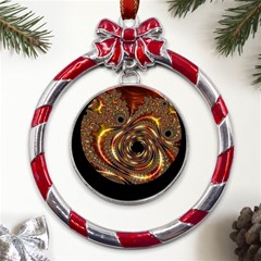 Geometric Art Fractal Abstract Art Metal Red Ribbon Round Ornament