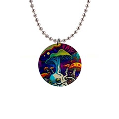 Mushrooms Fungi Psychedelic 1  Button Necklace by Ndabl3x