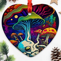 Mushrooms Fungi Psychedelic Heart Ornament (two Sides) by Ndabl3x