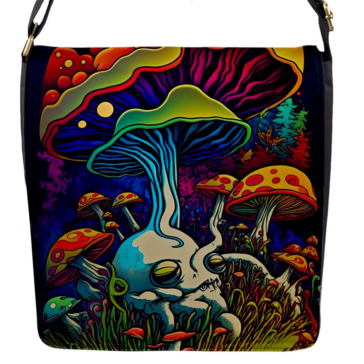 Mushrooms Fungi Psychedelic Flap Closure Messenger Bag (S)