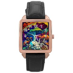 Mushrooms Fungi Psychedelic Rose Gold Leather Watch  by Ndabl3x