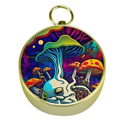 Mushrooms Fungi Psychedelic Gold Compasses by Ndabl3x