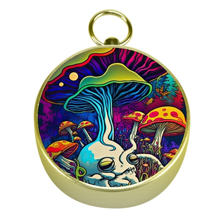 Mushrooms Fungi Psychedelic Gold Compasses